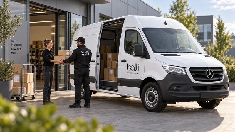 Zustellung: balli Kurier übergibt ein Paket an eine Kundin