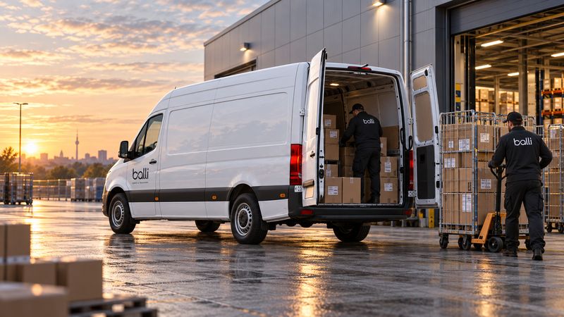 Beladung: Pakete werden am Verladehof in den balli Transporter geladen