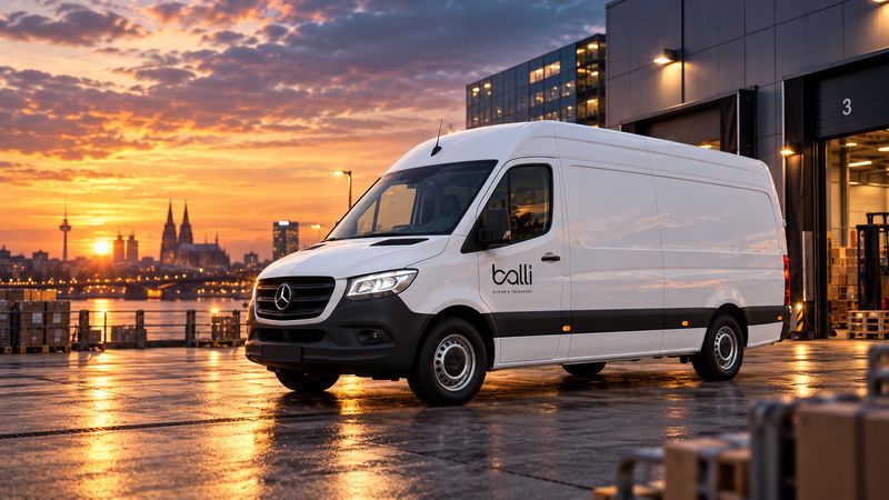 Rückkehr: balli Transporter kommt bei Sonnenuntergang am Verladehof an